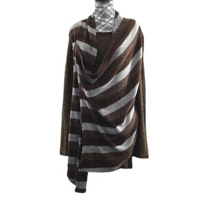 A'reve Brown Gray Striped Knit‎ Sweater Top Womens Large Acrylic Cowl Neck